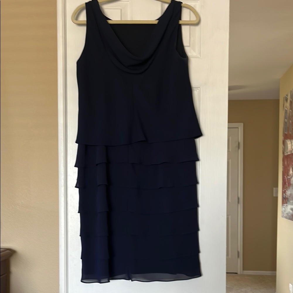 Evan Picone Navy Layered Midi Dress sz 10 - Picture 2 of 4